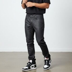 Guess Rowland Fit Mens Relaxed Straight Leg Jeans Black Coated‎ Denim 36x32